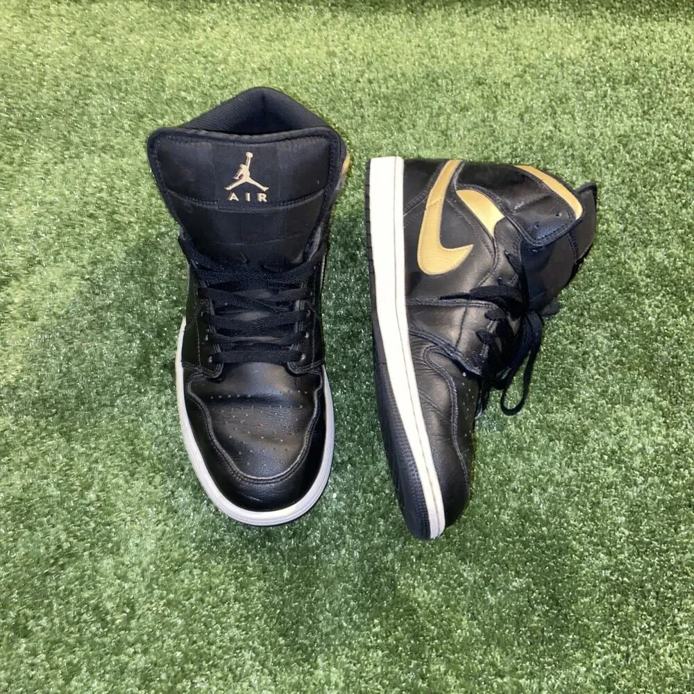 Air Jordan 1 Mid Black Metallic Gold Men’s Size 13 Athletic Basketball Sneakers